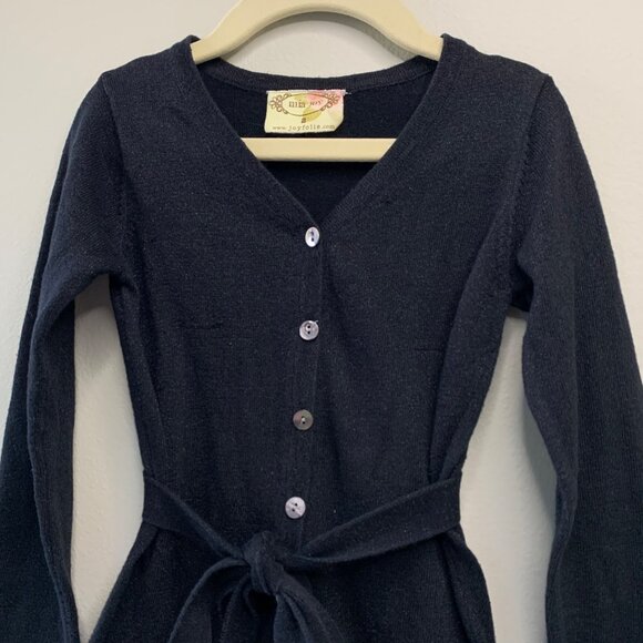 MIA JOY Black Knit Cardigan Girls 2 2T Sparkle Button-Up Long Sweater Belt Tie - Picture 3 of 6